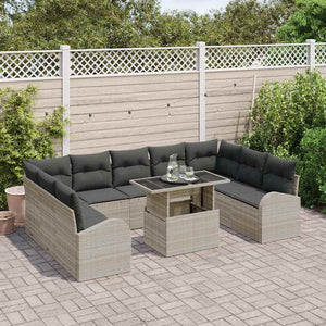 Set di Sofà da Giardino con 10 Pezzi e Cuscini Grigio Chiaro Polirattan 3357445