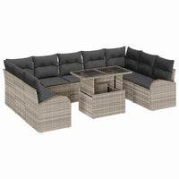 Set di Sofà da Giardino con 10 Pezzi e Cuscini Grigio Chiaro Polirattan 3357445