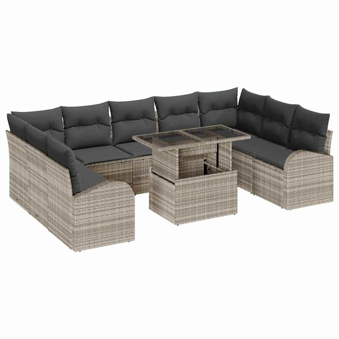 Set di Sofà da Giardino con 10 Pezzi e Cuscini Grigio Chiaro Polirattan 3357445