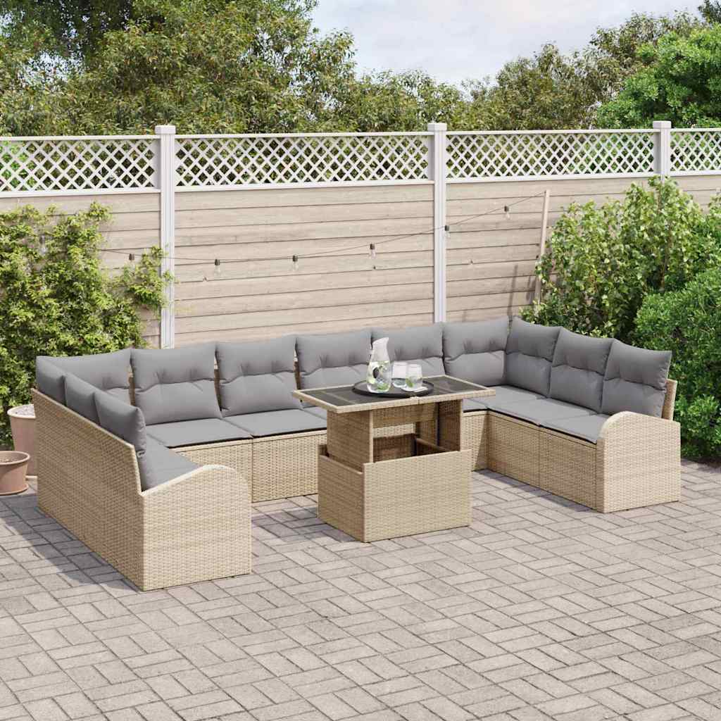 Set divano da giardino  11 pezzi con cuscini Beige Polyrattan 3357453