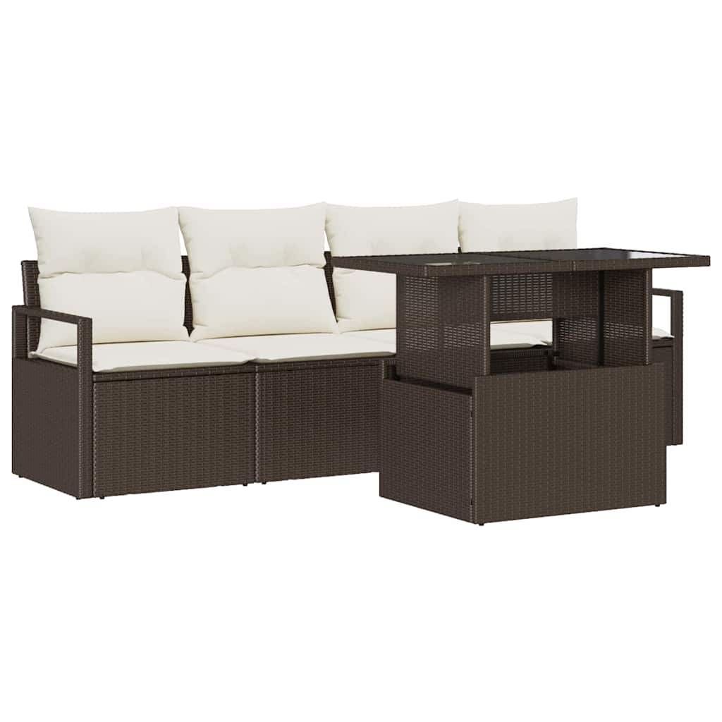 Set Divani Giardino  5 Pezzi con Cuscini Marrone Polyrattan 3357461