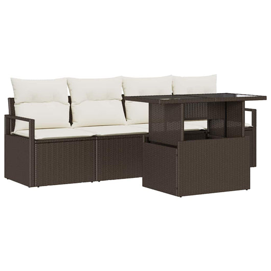 Set Divani Giardino  5 Pezzi con Cuscini Marrone Polyrattan 3357461