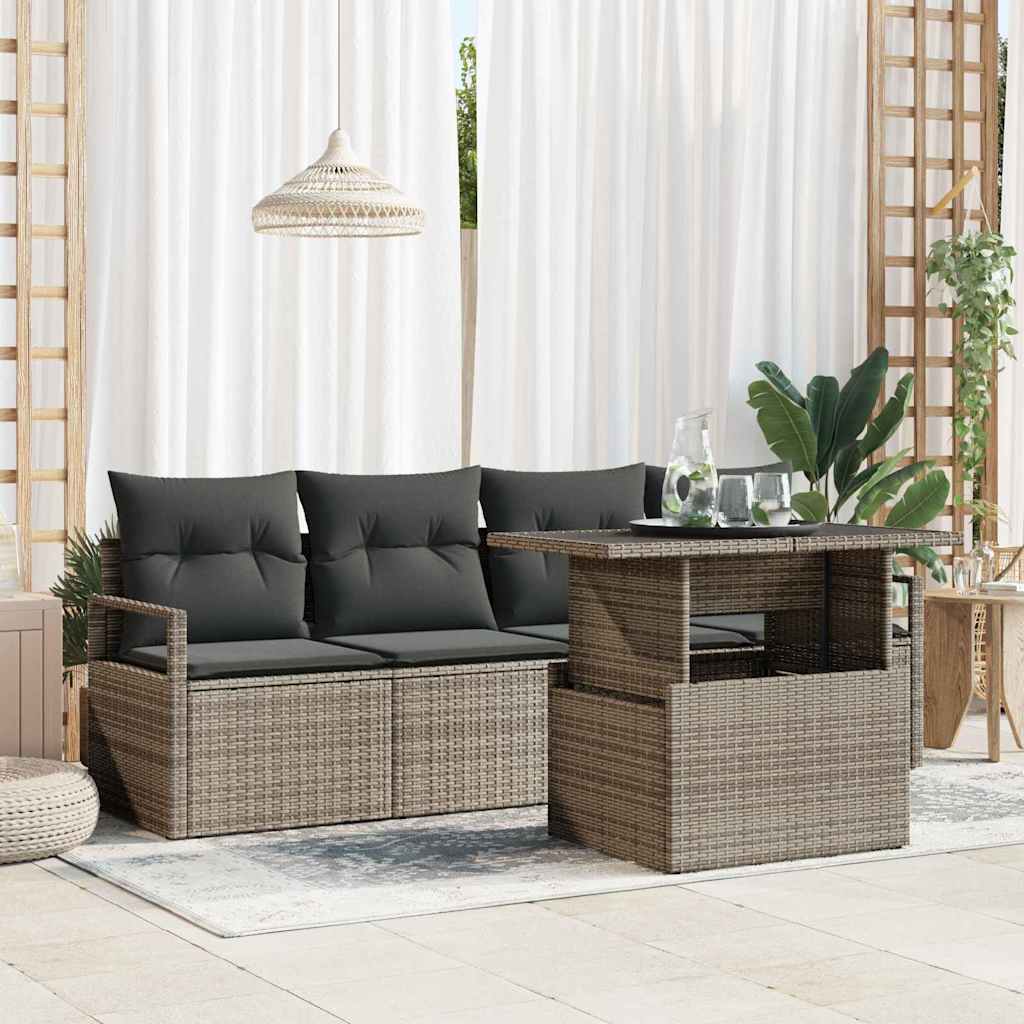 Set di Divani da Giardino da 5 Pezzi con Cuscini Grigio Poly Rattan 3357462