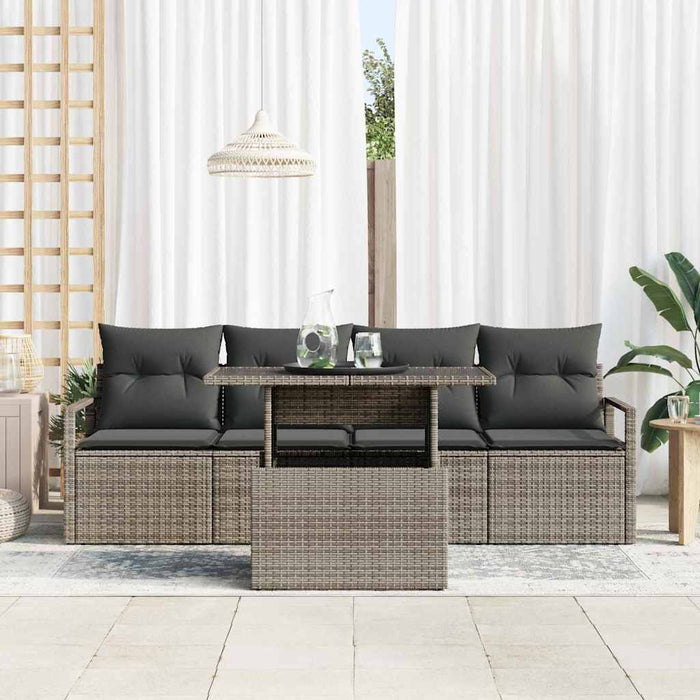 Set di Divani da Giardino da 5 Pezzi con Cuscini Grigio Poly Rattan 3357462