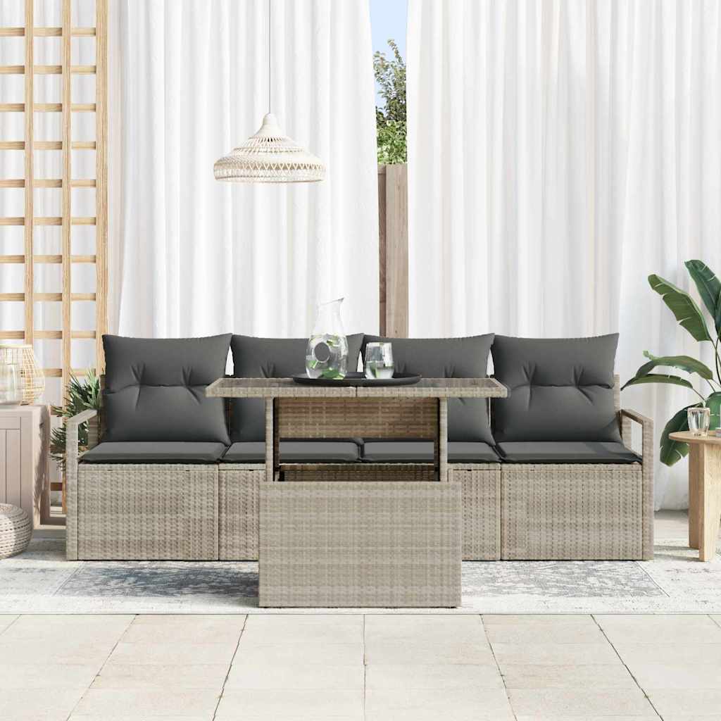 Set di divani da giardino  da 5 pezzi con cuscini Grigio chiaro in rattan poli 3357465