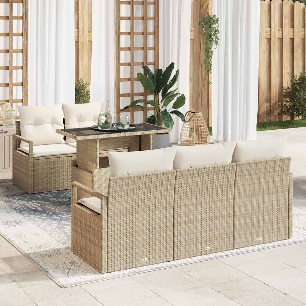 Set di Divani da Giardino con Cuscini Beige in Rattan Polietilene da 6 Pezzi 3357474