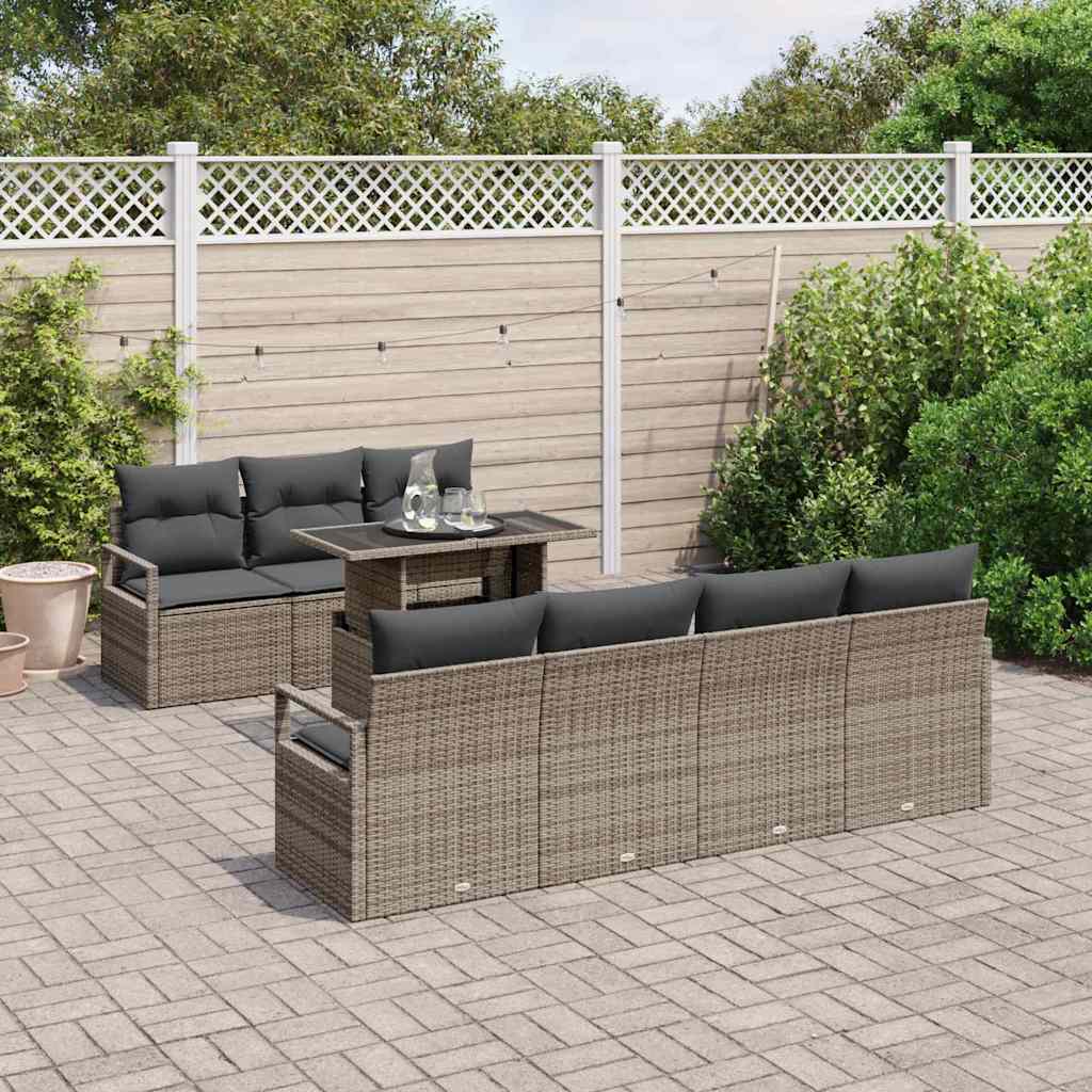 Set divano da giardino 8 pezzi con cuscini grigio polyrattan 3357502