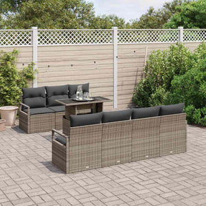 Set divano da giardino 8 pezzi con cuscini grigio polyrattan 3357502
