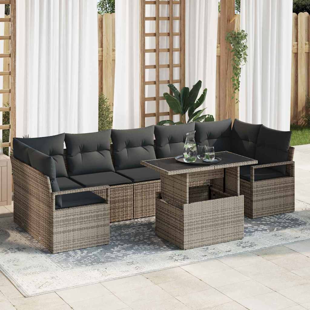 Set Divano Giardino 8 Pezzi con Cuscini Grigio Polyrattan 3357512