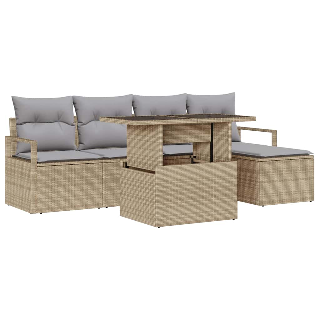 Set di Sofà da Giardino  6 Pezzi con Cuscini Beige Polyrattan 3357543