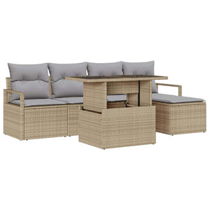 Set di Sofà da Giardino  6 Pezzi con Cuscini Beige Polyrattan 3357543