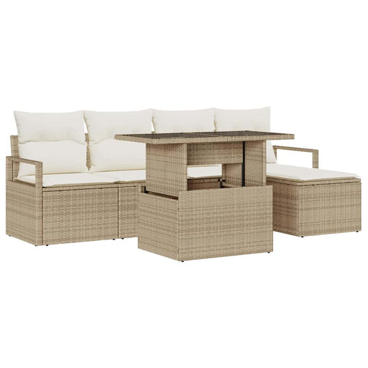 Set di divani da giardino  6 Pezzi con Cuscini Beige Rattan Poliarattan 3357544
