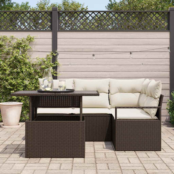 Set Divano da Giardino 5 Pezzi con Cuscini Marrone Poly Rattan 3357551