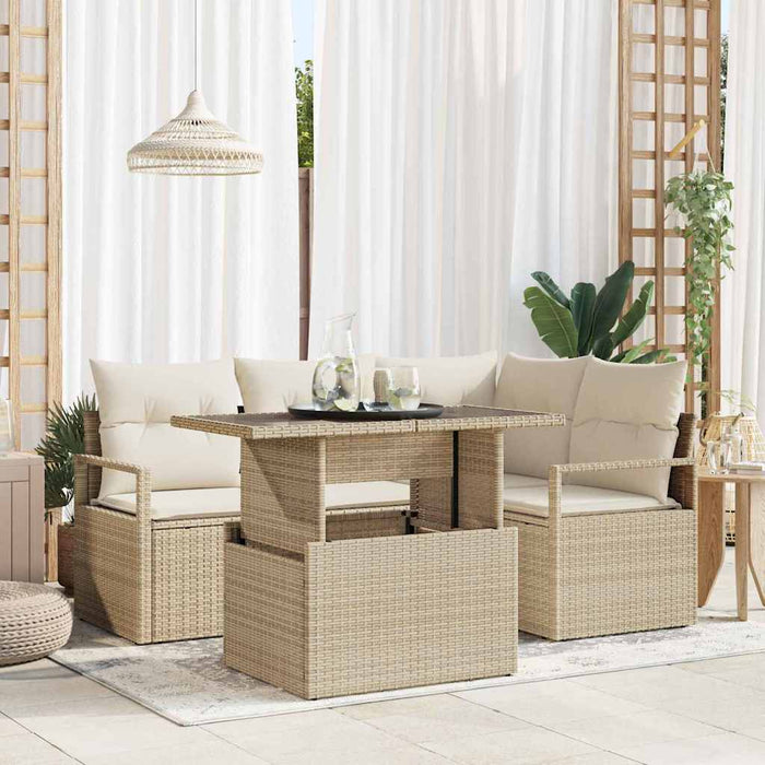 Set divano da giardino  5 pezzi con cuscini beige rattan polietilene 3357554