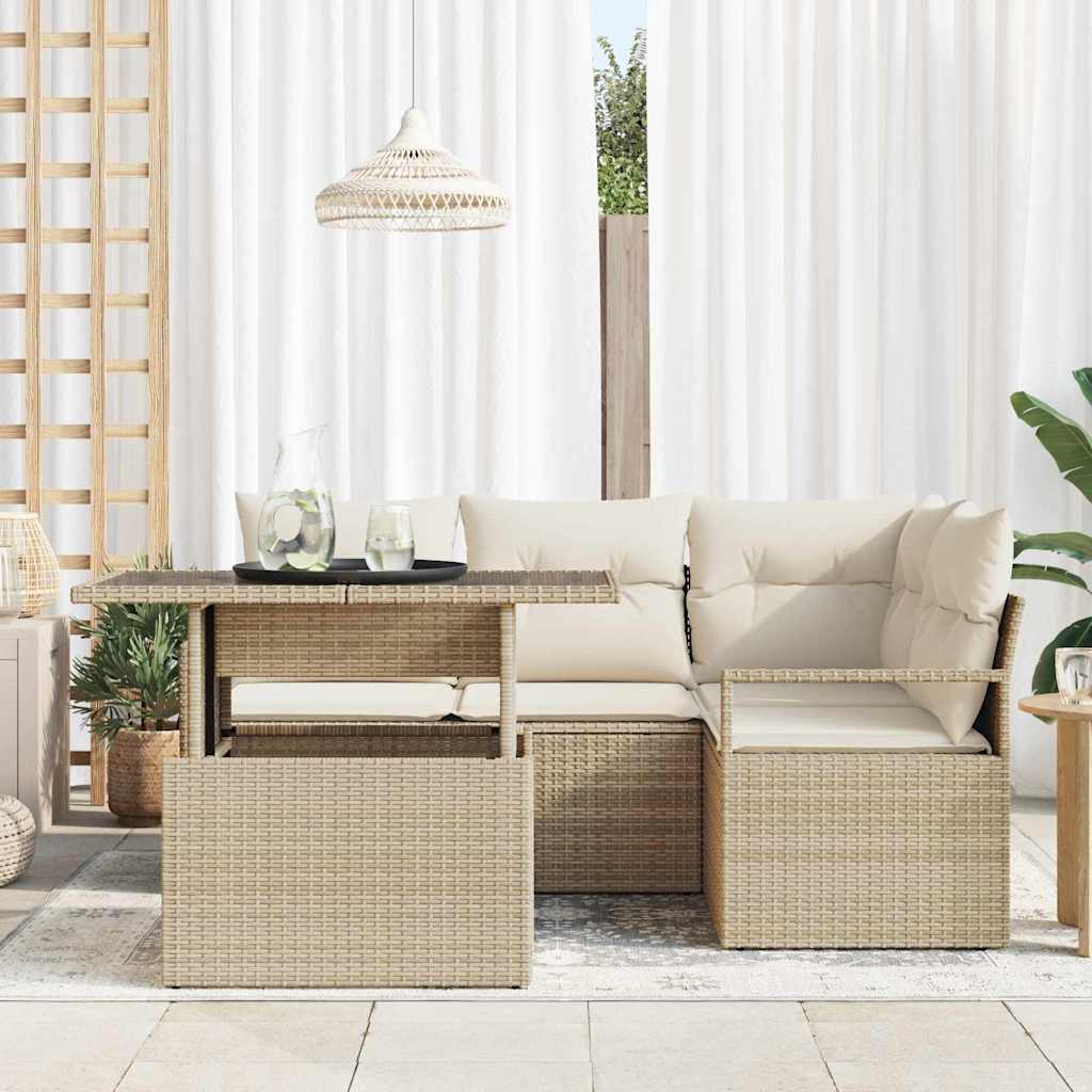 Set divano da giardino  5 pezzi con cuscini beige rattan polietilene 3357554