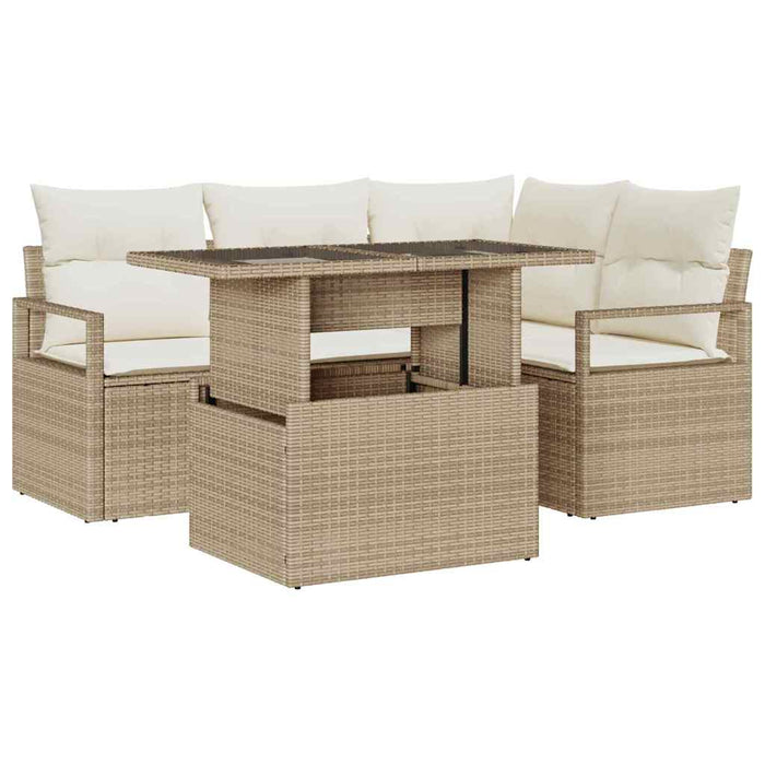 Set divano da giardino  5 pezzi con cuscini beige rattan polietilene 3357554