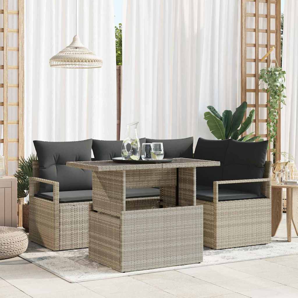 Set Divano da Giardino  5 Pezzi con Cuscini Grigio Chiaro Polyrattan 3357555