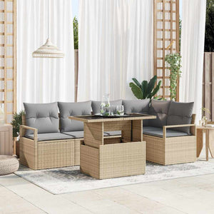 Set di Sofà da Giardino  6 Pezzi con Cuscini Rattan Beige 3357563