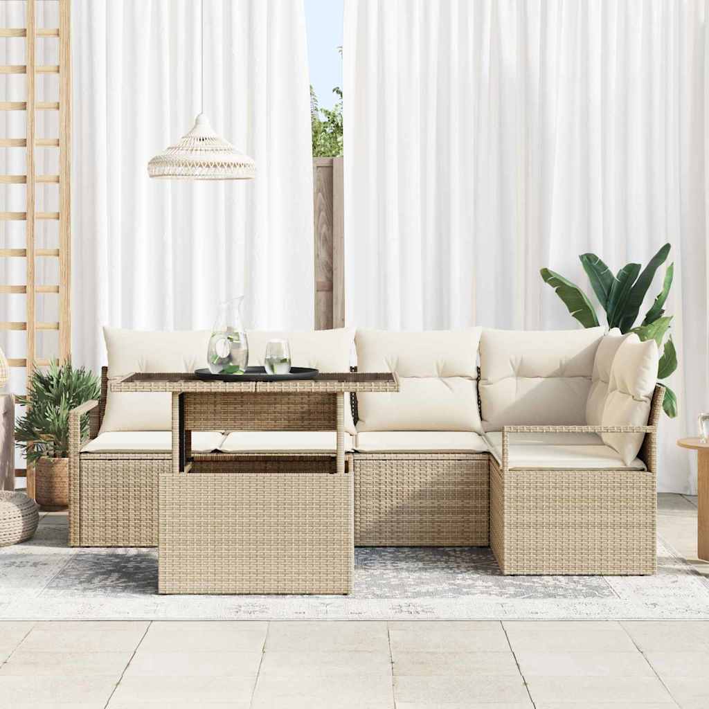 Set Divano da Giardino a 6 Pezzi con Cuscini in Polyrattan Beige 3357564