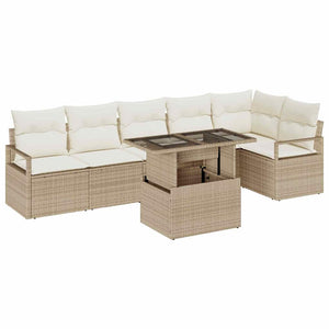 Set da Giardino 7 Pezzi con Cuscini Beige Rattan Polyrattan 3357574