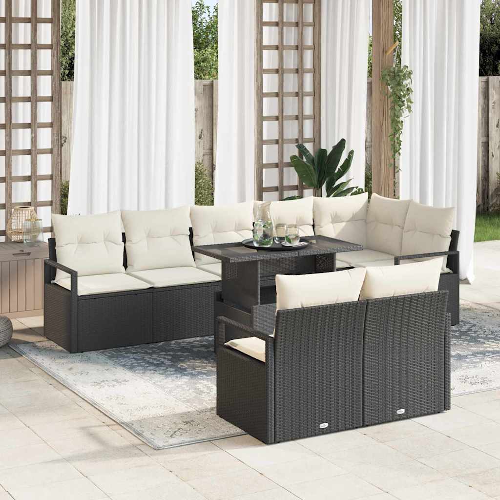vidaXL Set Divano da Giardino con archiviazione 9 pcs Nero Poly Rattan