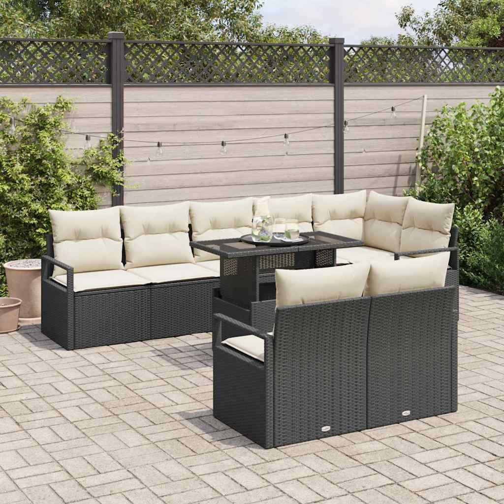 Set Divano da Giardino 9 Pezzi con Cuscini Nero Polyrattan 3357580