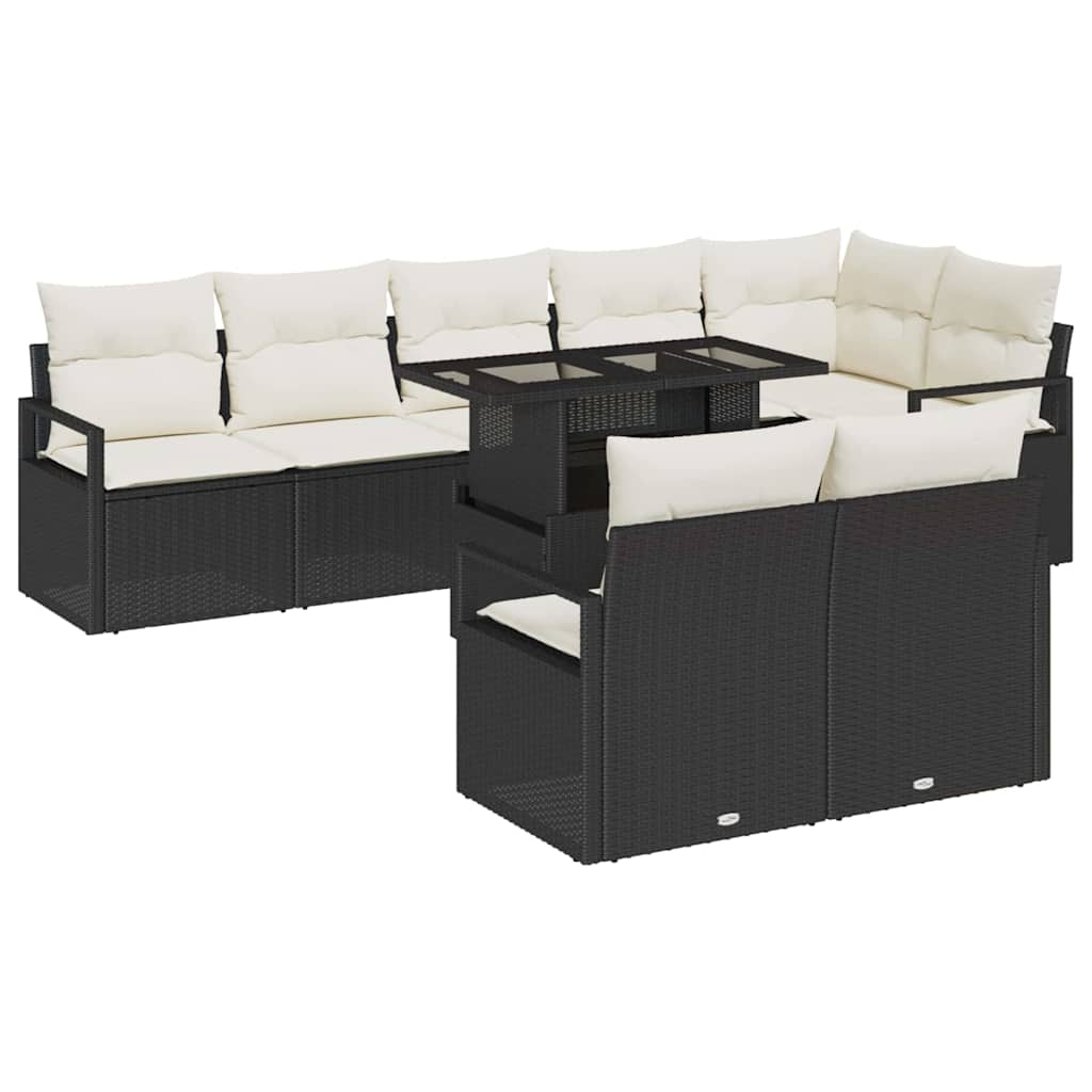 Set Divano da Giardino 9 Pezzi con Cuscini Nero Polyrattan 3357580