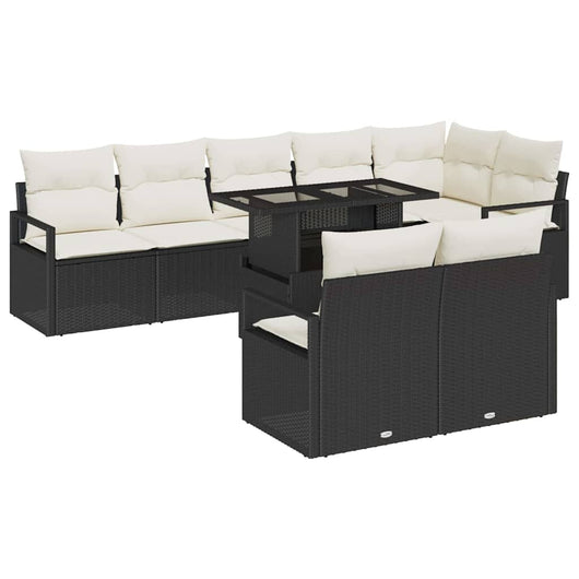 Set Divano da Giardino 9 Pezzi con Cuscini Nero Polyrattan 3357580