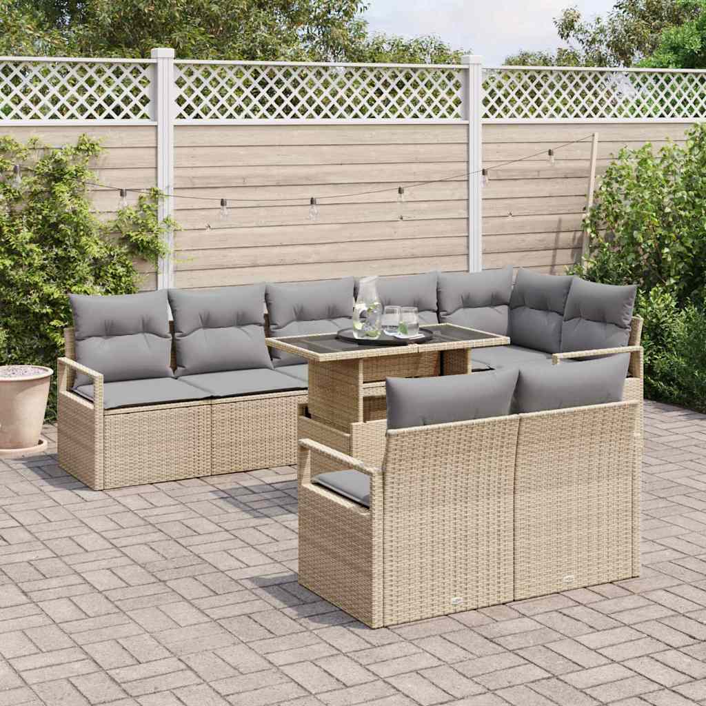 vidaXL Set Divano da Giardino 9 pcs Beige Poly Rattan