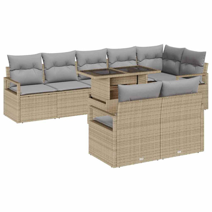 vidaXL Set Divano da Giardino 9 pcs Beige Poly Rattan
