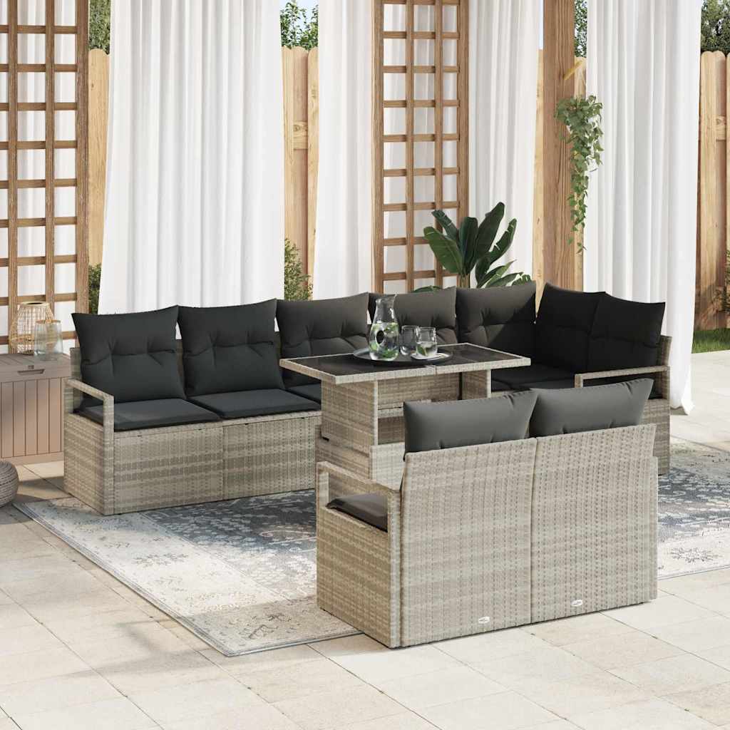 Set Sofa da Giardino in 9 Pezzi con Cuscini Grigio Chiaro Polyrattan 3357585