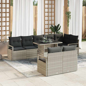 Set Sofa da Giardino in 9 Pezzi con Cuscini Grigio Chiaro Polyrattan 3357585