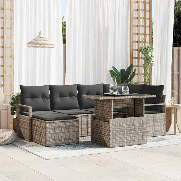 Set Divano da Giardino  7 Pezzi con Cuscini Grigio Polyrattan 3357592
