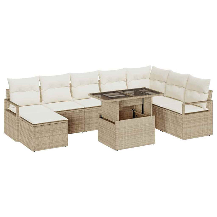 Set Divano da Giardino 9 Pezzi con Cuscini Beige Rattan Polietilene 3357614
