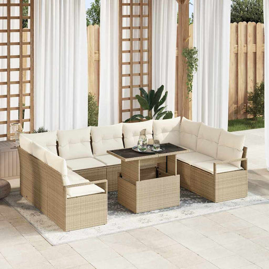 Set divano da giardino 10 pezzi con cuscini beige polyrattan 3357624