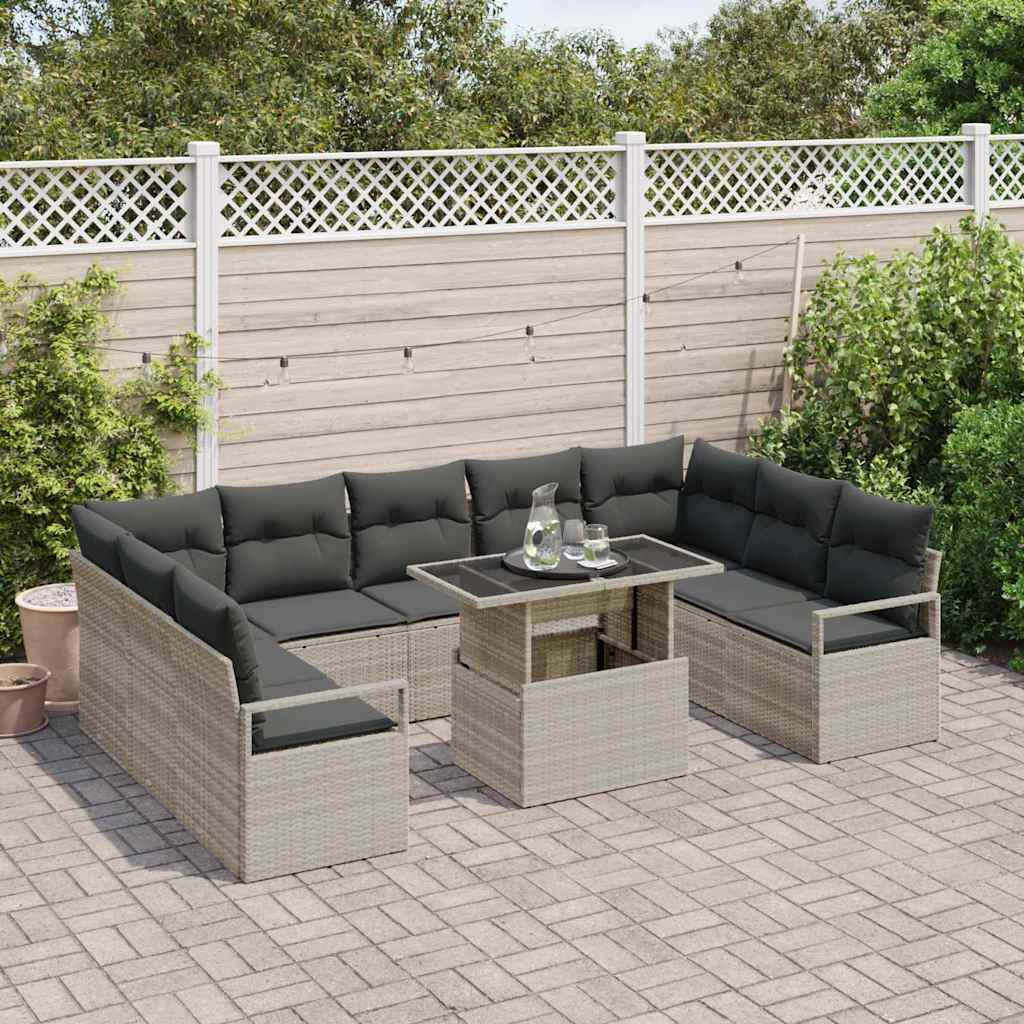 Set da Giardino di 10 Pezzi con Cuscini Grigio Chiaro Polyrattan 3357625