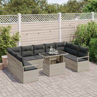 Set da Giardino di 10 Pezzi con Cuscini Grigio Chiaro Polyrattan 3357625