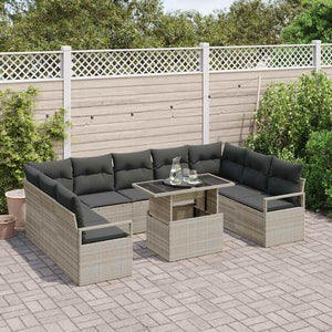 Set da Giardino di 10 Pezzi con Cuscini Grigio Chiaro Polyrattan 3357625