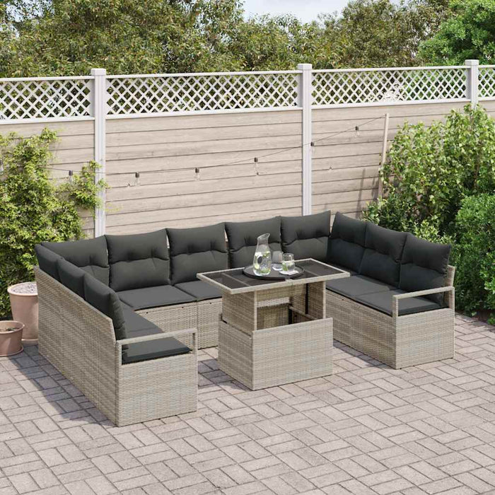 Set da Giardino di 10 Pezzi con Cuscini Grigio Chiaro Polyrattan 3357625