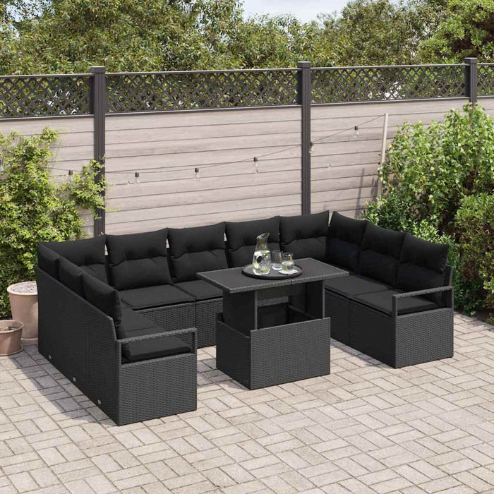 vidaXL Set Divano da Giardino 10 pcs Nero Poly Rattan