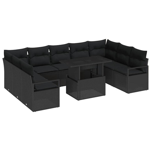 vidaXL Set Divano da Giardino 10 pcs Nero Poly Rattan