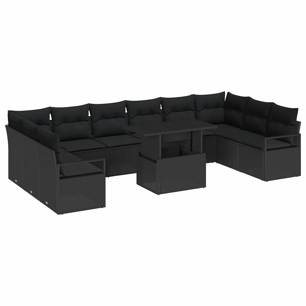Set di Sofà da Giardino  11 Pezzi con Cuscini Rattan Polyrattan Nero 3357636