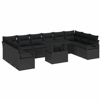 Set di Sofà da Giardino  11 Pezzi con Cuscini Rattan Polyrattan Nero 3357636