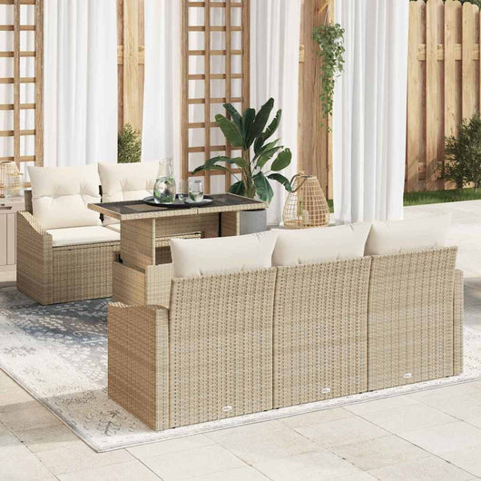 Set di divano da giardino 6 pezzi con cuscini in rattan poliestere beige 3357654