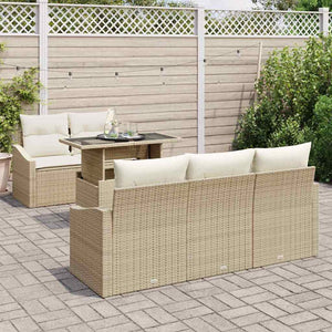 Set di divano da giardino 6 pezzi con cuscini in rattan poliestere beige 3357654