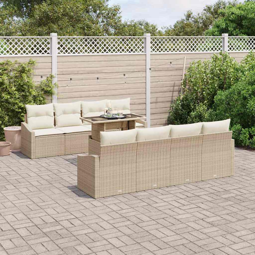 Set Divano da Giardino 9 pcs Beige Poly Rattan 3357704