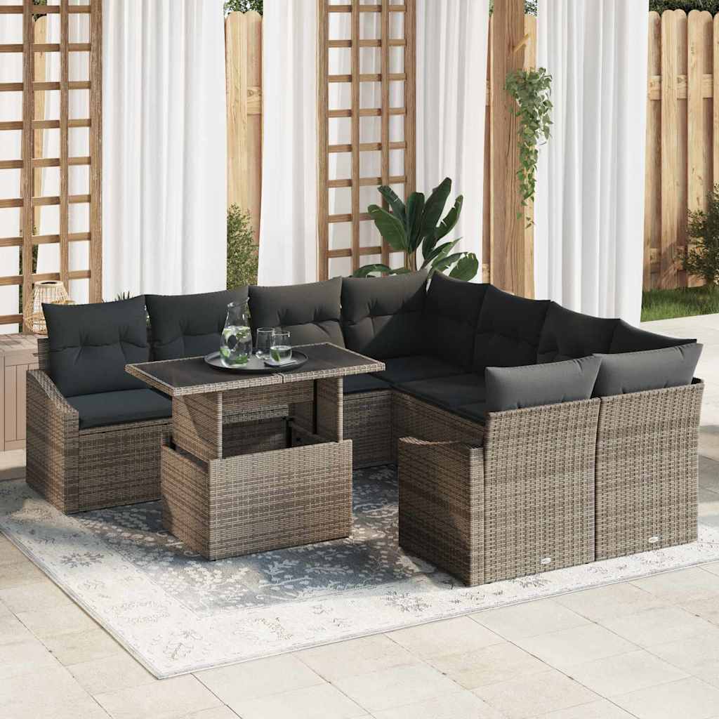 Set Divano da Giardino da 9 Pezzi con Cuscini Grigi in Polyrattan 3357712