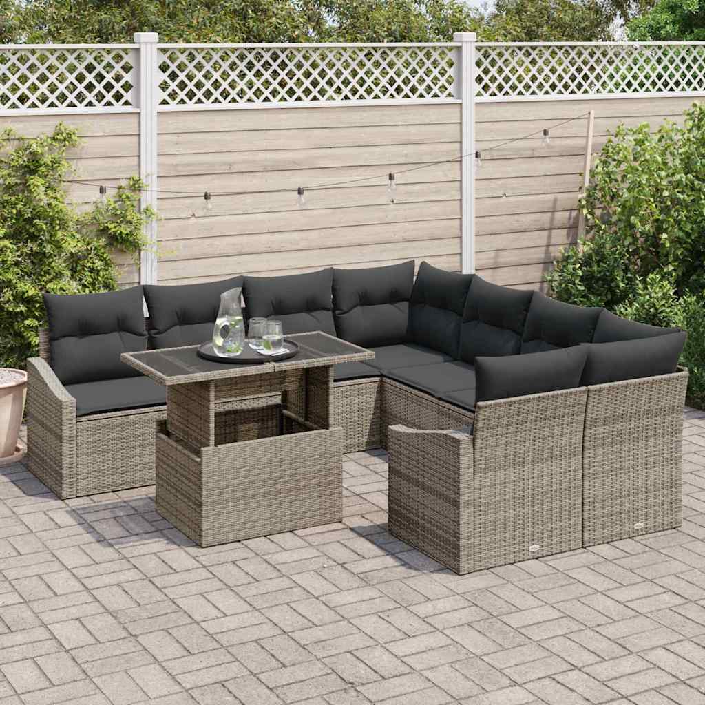 Set Divano da Giardino da 9 Pezzi con Cuscini Grigi in Polyrattan 3357712