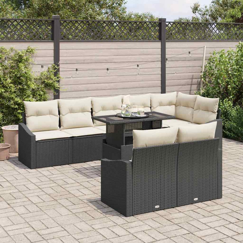 Set di divani da giardino  9 pezzi con cuscini in rattan sintetico nero. 3357760