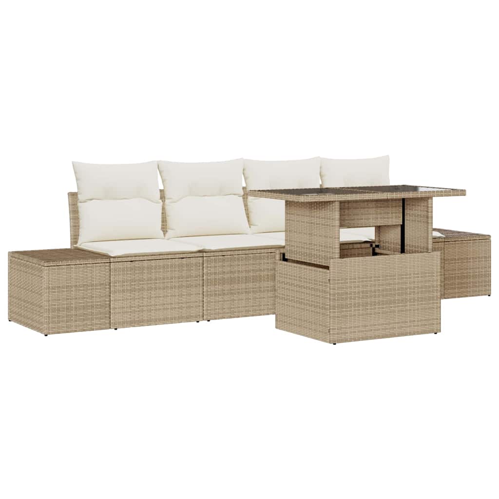 Set Divano da Giardino 5 pcs Beige e Crema 100 x 55 x 73 cm 3357824